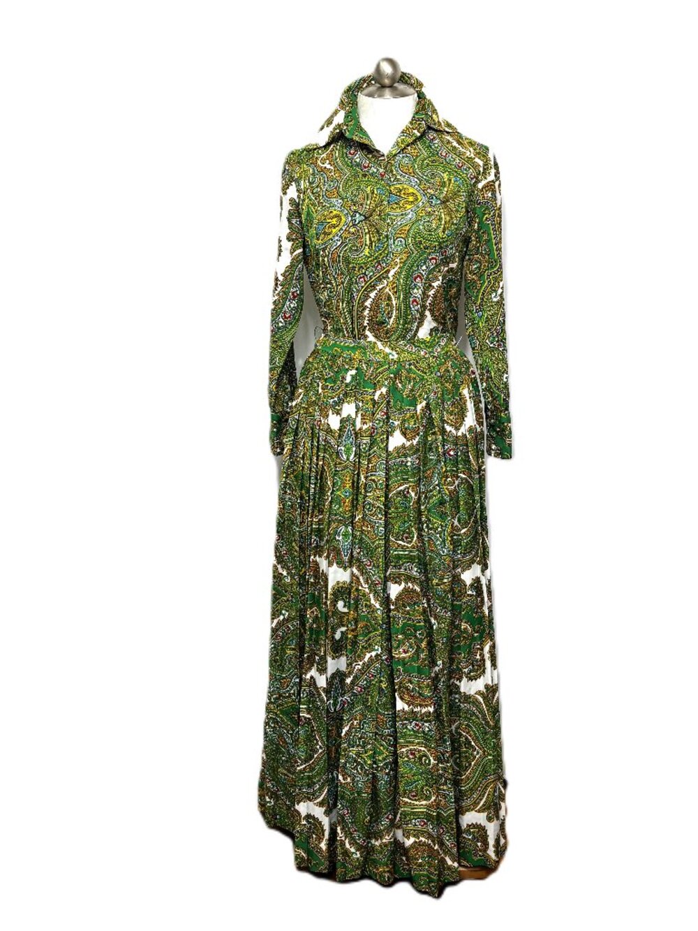 Vtg 70’s Iconic Palazzo Cocktail Suit Green Yellow Paisley Sz 10 EUC